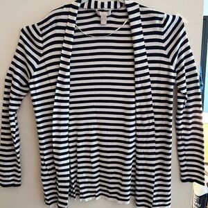 Banana Republic Navy & White Striped Shawl Open Cardigan - Size